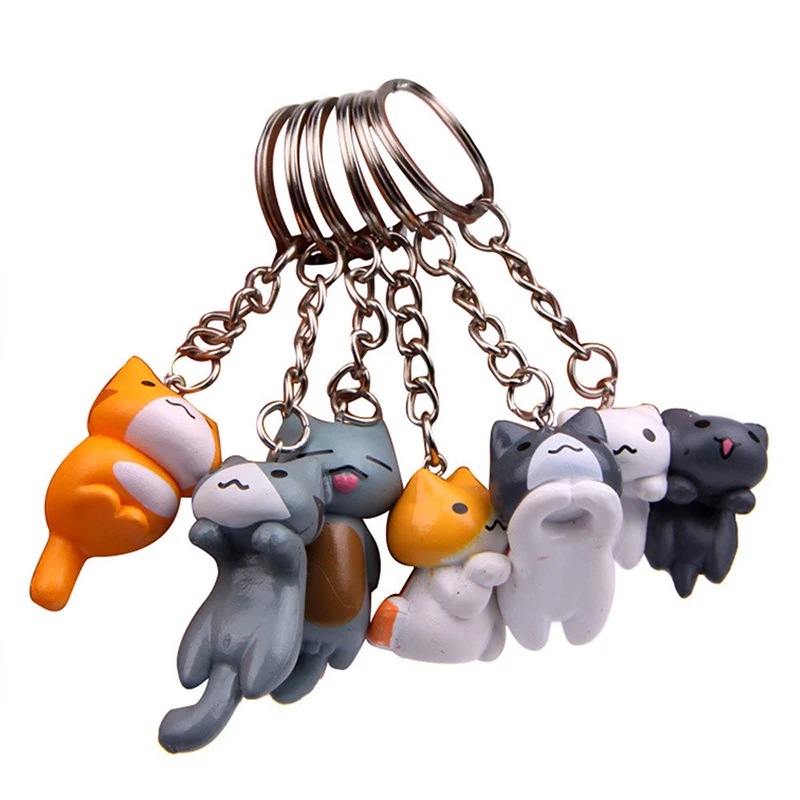 1pcs Cute Cat Figure Keychains Keyring Key Holder Gifts for Kid Fashion Charms Trinkets Accessory