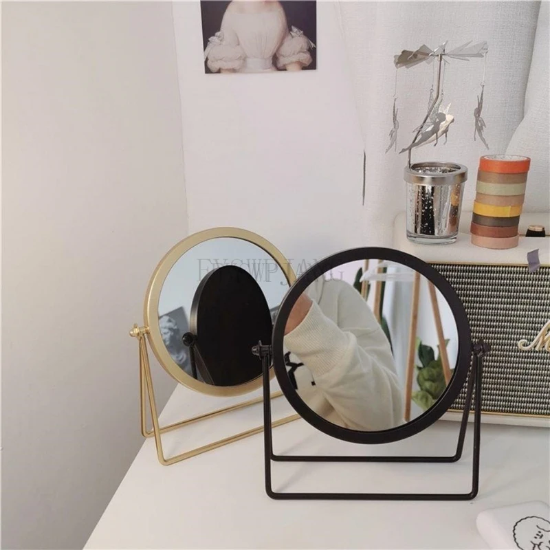Metal Iron Makeup Mirror Student Dormitory Desktop Desktop Small Mirror Nordic Ins Style Dressing Mirror
