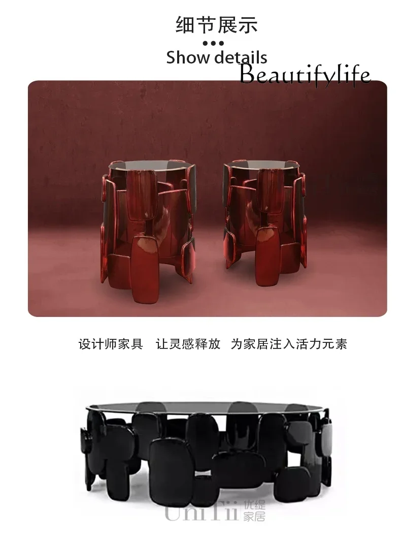 SS Italian Minimalist Living Room Sofa Side Table Special-shaped Sales Office Coffee Table FRP Household Round Module Coffee Tab