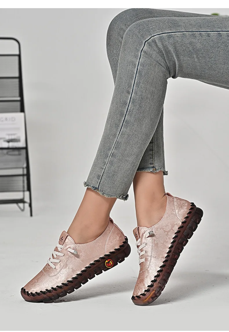 New Unique Oxford Shoes 43 44 Women's Split Leather Loafers Woman Orthopedic Moccasins Mother Designer Laced Daily Walking Flats