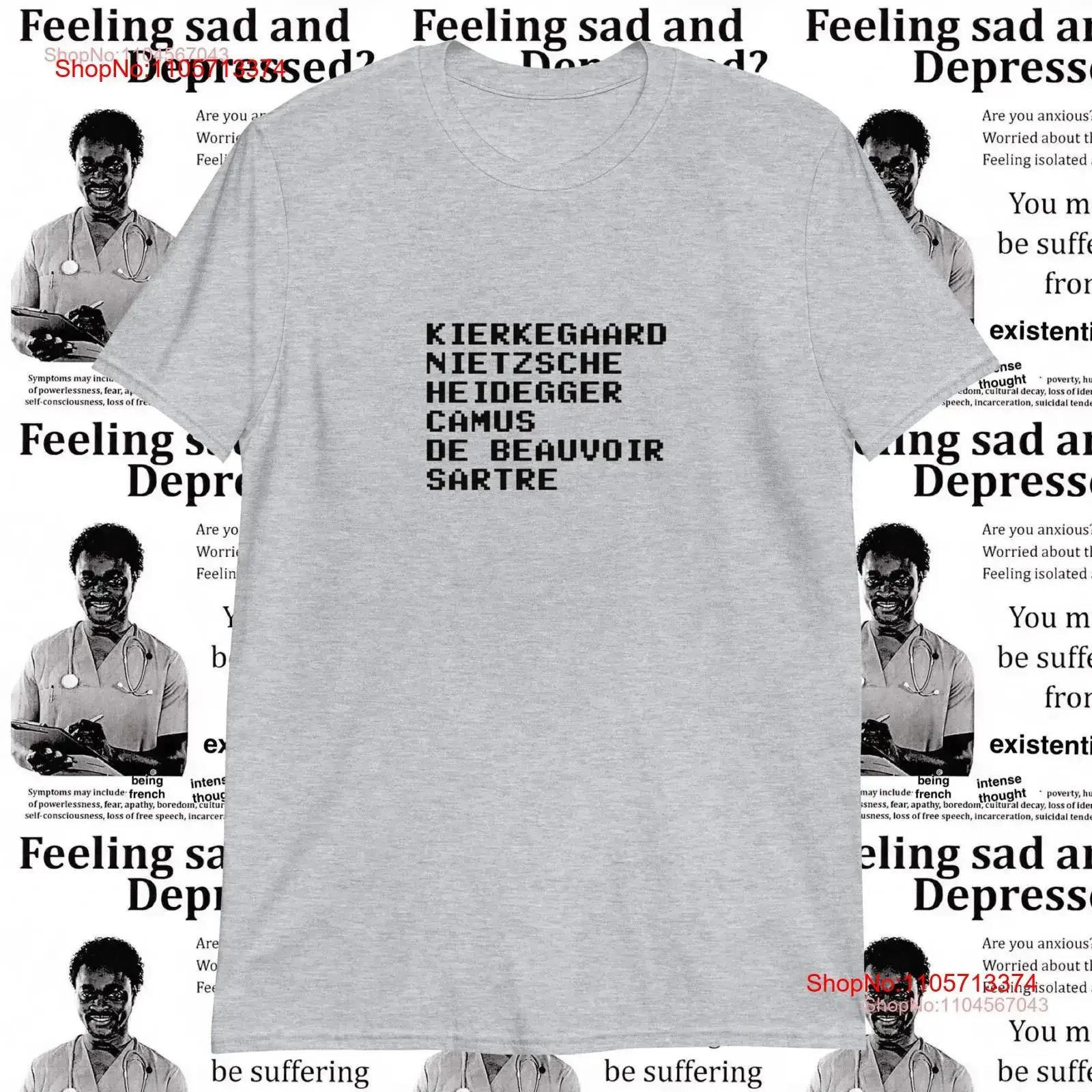 Existentialist Philosophy Sartre De Beauvoir Kierkegaard Camus Nietzsche T Shirt vintage Washed streetwear Breathable Versatile