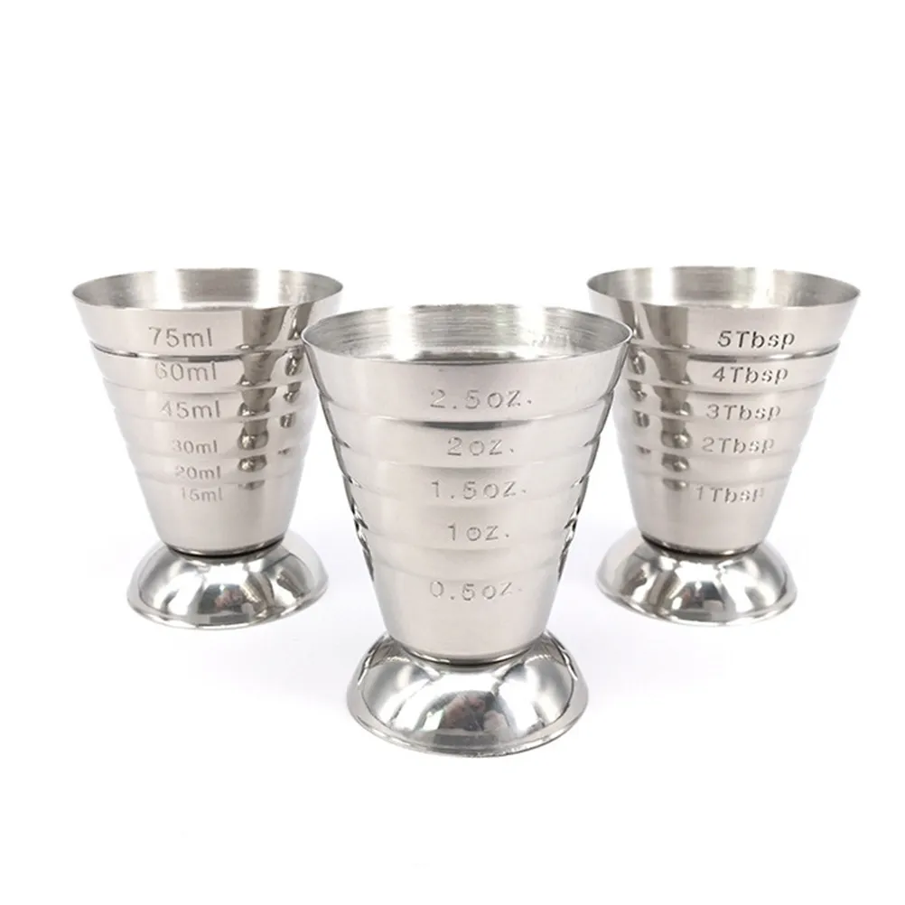 Stainless Steel Jigger Bar Tapered Measuring Cup Silver Multi-Scale Ounce Milliliter Tablespoon Measurer Cup for Bar Tools