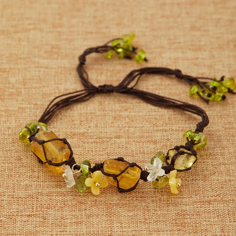 Natural Fashion Artificial Crystal Fluorite Woven Women Bracelet Forest Vine Series Bracelet Jewelry Suitable Holiday Wearing