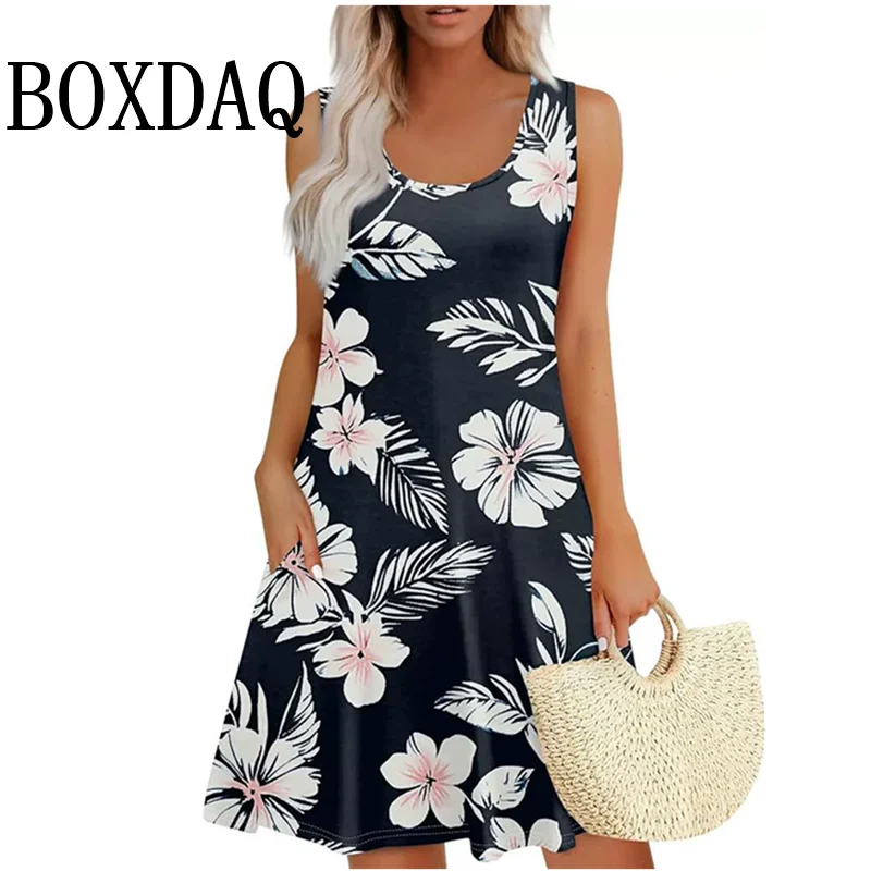 Vintage Bloemenpatroon Overgooiers Voor Vrouwen Zomer Casual Tank Bloem 3D Print Jurk Losse Plus Size Mouwloze Jurken 8XL 9XL