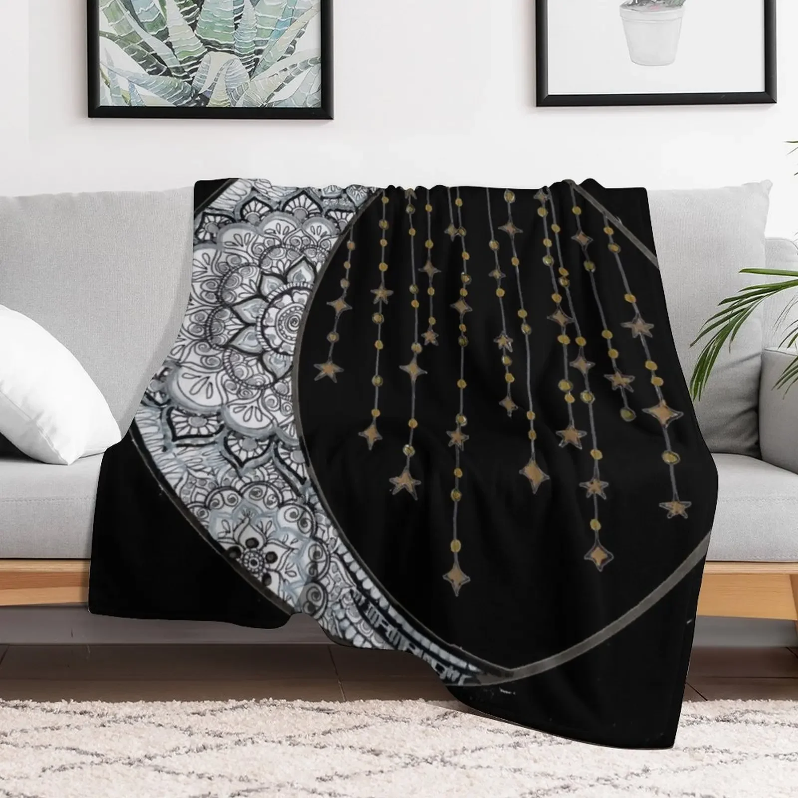 Star Strung Moon: glimmer (black backround) Throw Blanket Luxury Designer Soft Plush Plaid warm winter Quilt Blankets