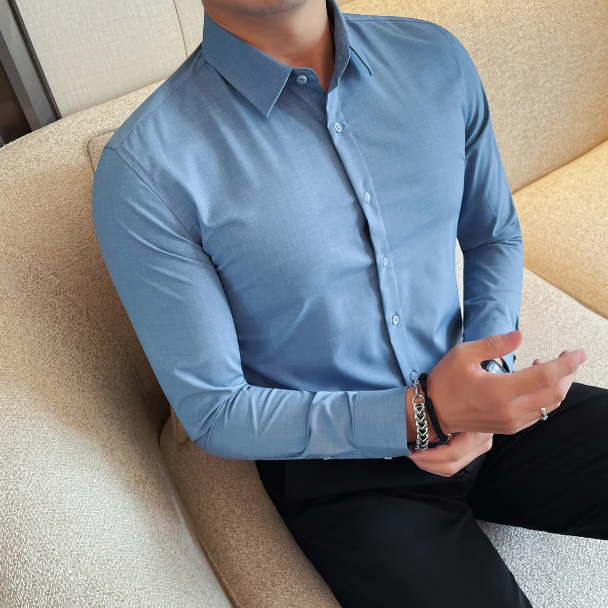 

Мужские рубашки, осенние новые базовые однотонные мужские классические рубашки с длинным рукавом, облегающие универсальные удобные деловые рубашки 4XL-M