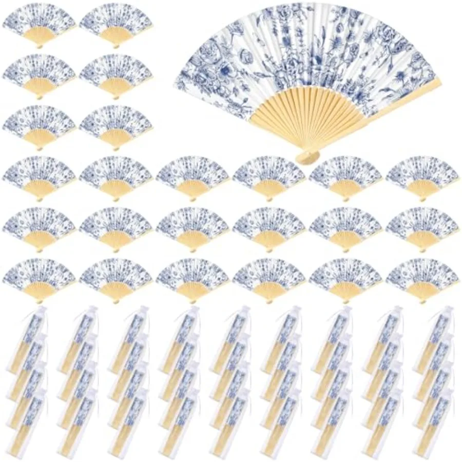 

Vercraft 50 Sets Folding Hand Fans with Organza Bags Bulk, Paper Fans for Wedding Guests, Bridal Shower Party Favors, Summer Ha