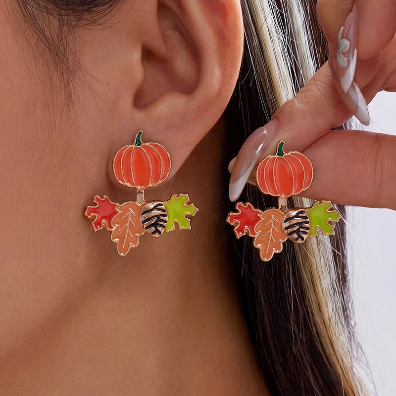 Creative Adorable Pumpkin Pinecone Cartoon Fox Maple Leaf Earring for Women Personality Irregular Jewelry Thanksgiving Day Gifts