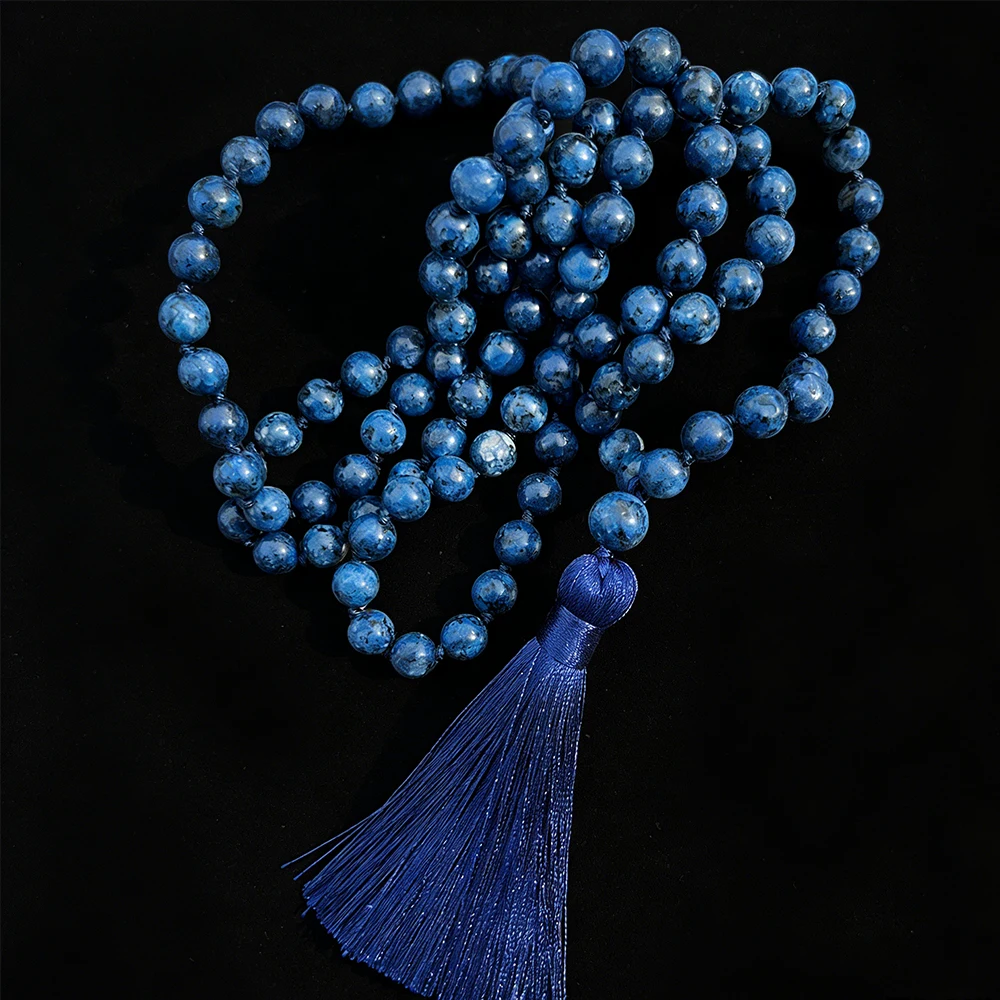 8mm Lapis Lazuli Farbige Steinperlen Geknotete 108 Mala-Perlen Halskette Meditations-Gebetskette Japamala Schmuck für Männer und Frauen – Detail 4