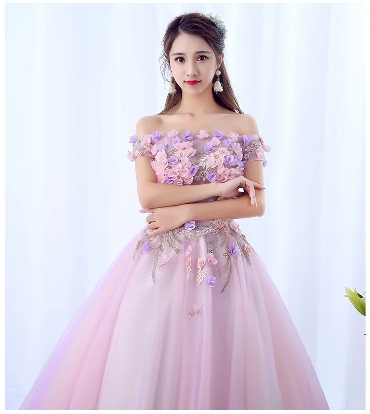 Vestido rosa De quinceañera mexicana, Vestido elegante con cuello De barco para fiesta De graduación, Vestido De baile Formal con estampado Floral dulce, Vestido De quinceañera Chic 2024