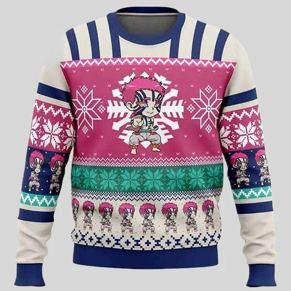 Autunno e inverno Bandai Anime Demon Slayer Series 3D Christmas Ugly Dress Street Felpa con cappuccio girocollo per adulti da donna oversize