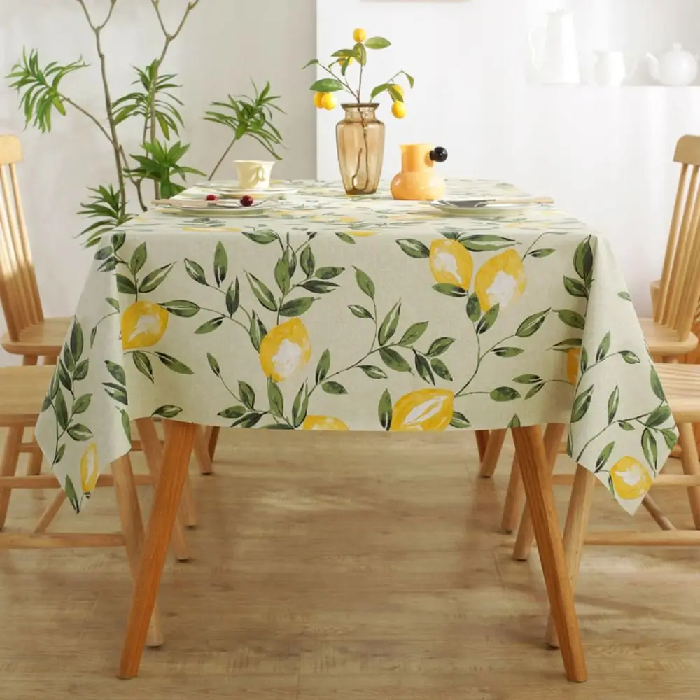 

Easy To Clean PVC Waterproof Tablecloth Oil-proof Pastoral Style Table Cover Thicker Lemon Pattern Table Decor Cloth Kitchen