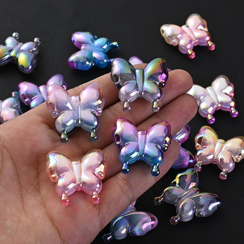 10Pcs 29x30mm Sweet Gradient Butterfly Loose Beads Acrylic Spacer Beads For Charm Bracelet Necklace Accessory DIY Jewelry Making