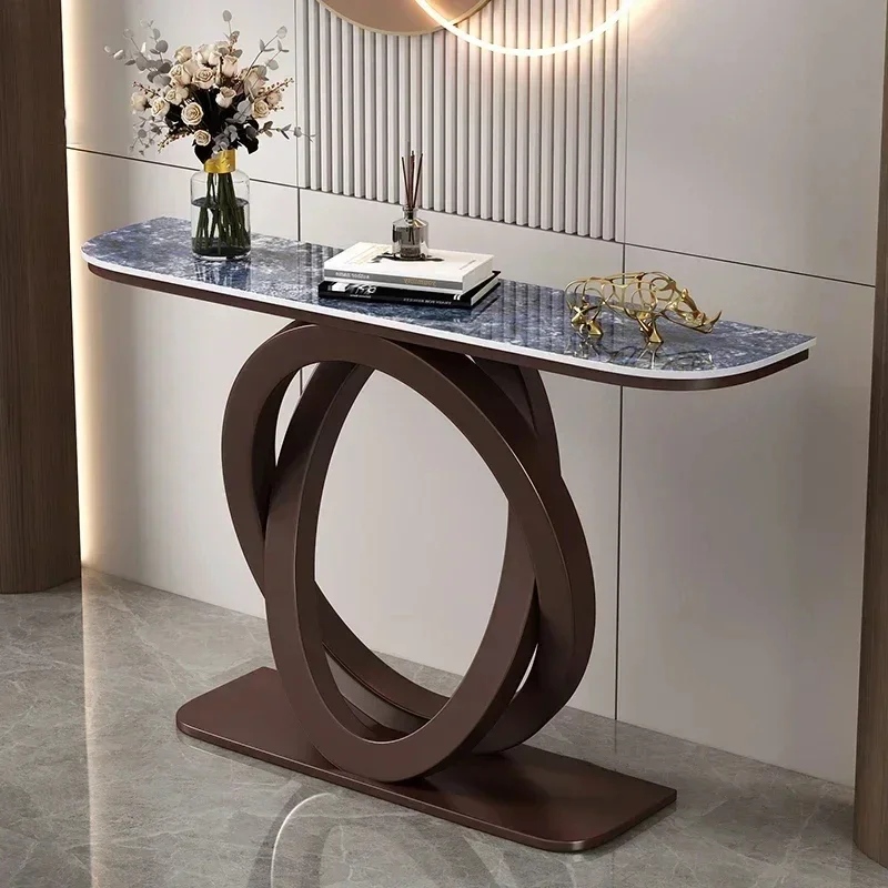 Luxurious Slate Console Tables Italian Semicircular Iron Entrance Cabinet Table Home Furniture Creative Corridor End View Desk