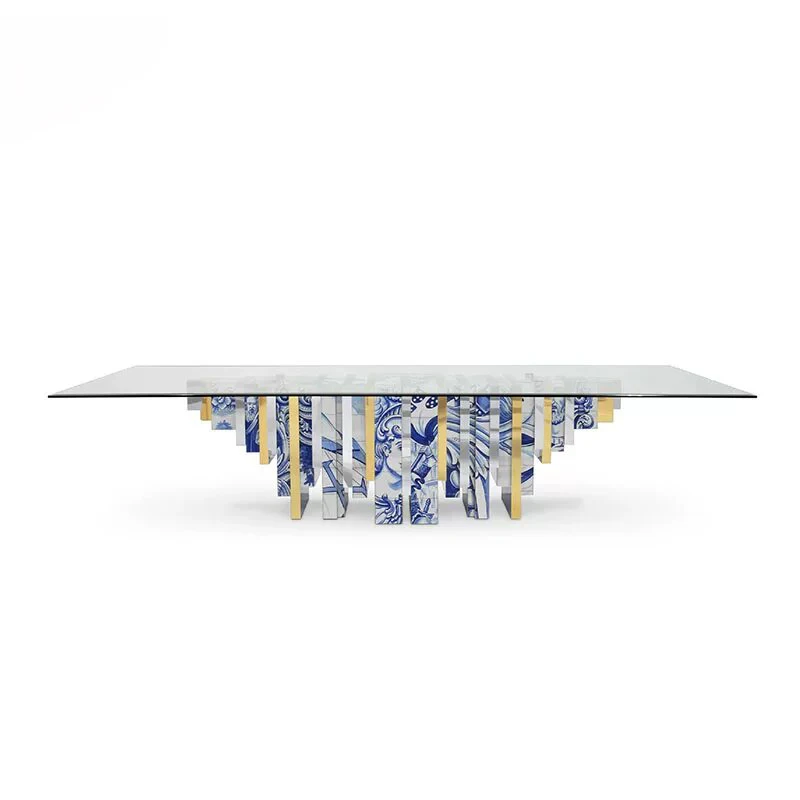 #High quality hand-painted dining table, blue and white antique charm