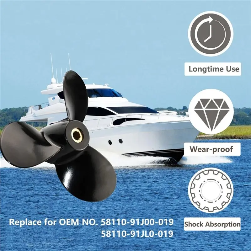 A98M Aluminum 10 Tooth Spline Engine Part For Outboard Motor 4-6 HP Boat Propeller 7 1/2X6 58110-91JL0-019