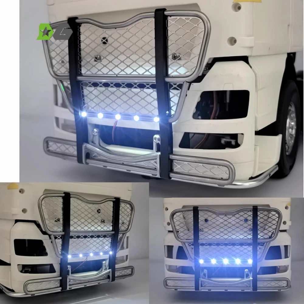 Steel Front Bumper w/ Led Light bar set fit Tamiya Tractor trucks MAN TGX 540 56325 56329 RC Truck 1/14 scale