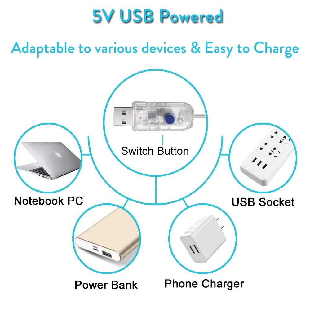 1m-10m USB ไฟ LED String 8 โหมดแสงตกแต่งงานแต่งงานเทศกาล Garland โคมไฟบ้านอบอุ่นสีขาว / เย็นสีขาว