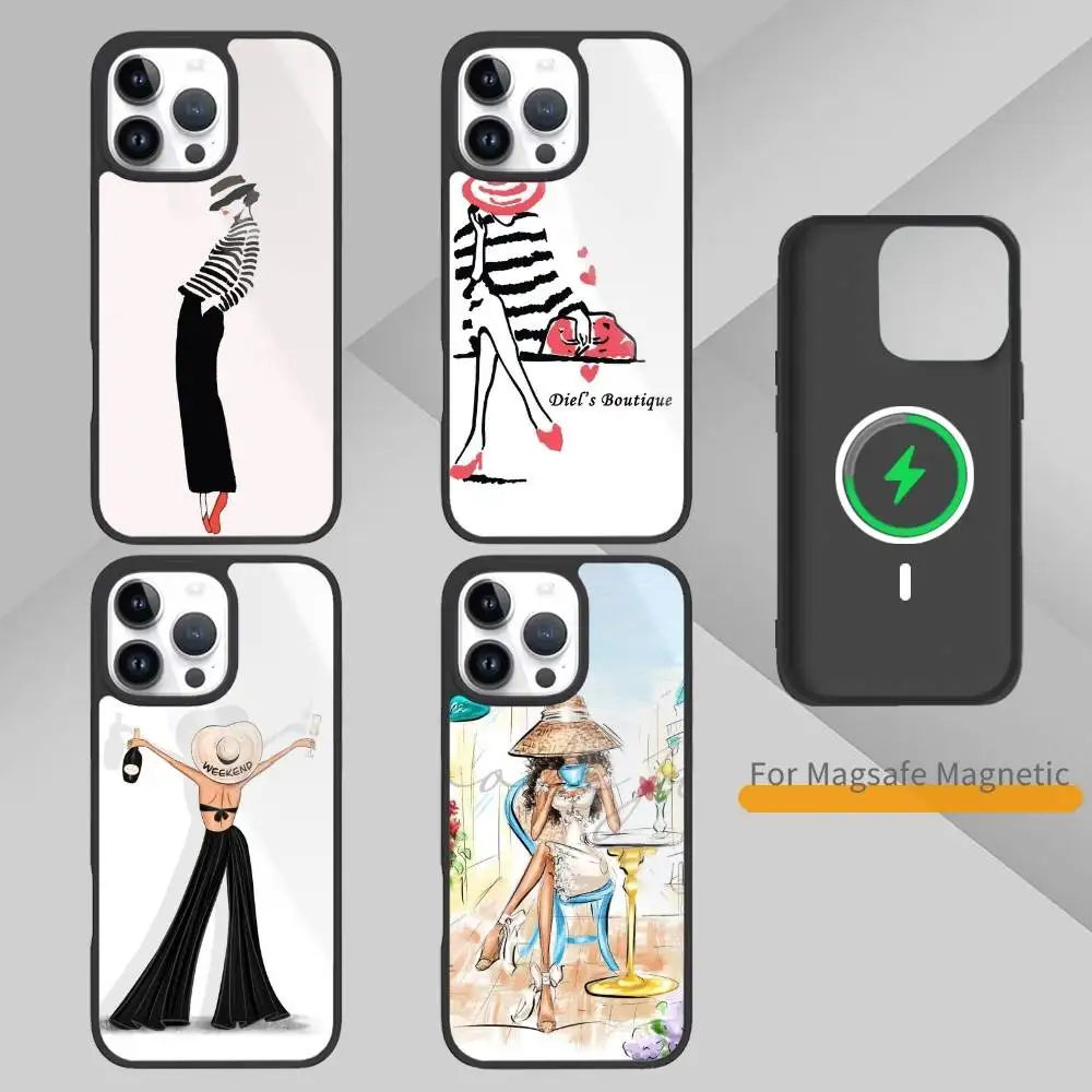 

Summer Fashion Girl Phone Case For iPhone17,16,15,14,13,12,11 Plus,Pro Max Magnetic For Magsafe Wireless Charging