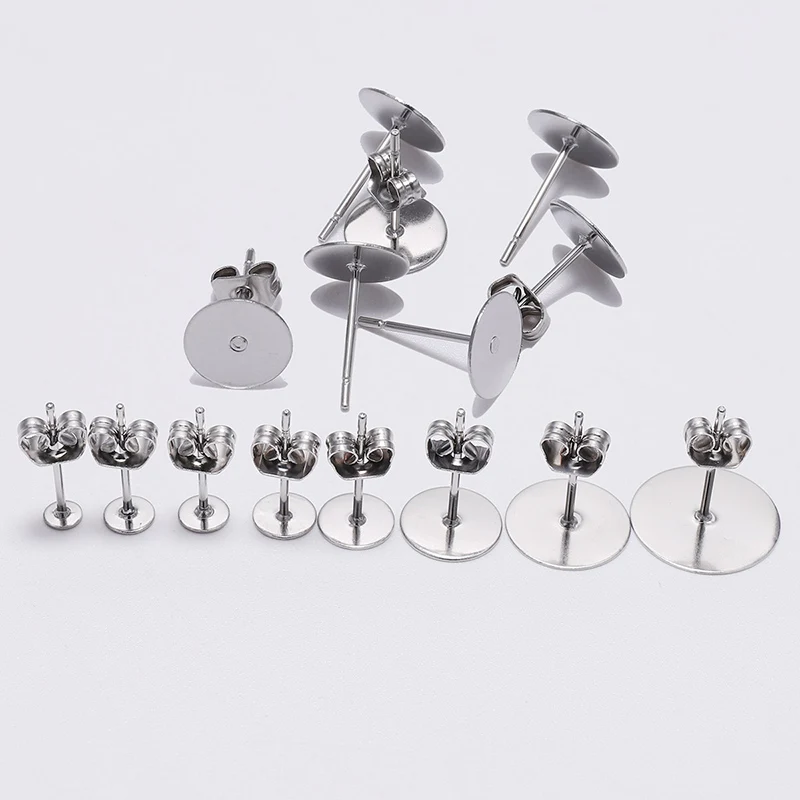 20-100Pcs/Lot Stainless Steel Blank Post Earring Stud Base Pins With Earring Plug Supplies For DIY Jewelry Making Kits Findings