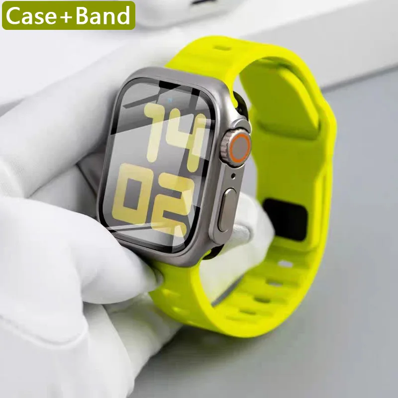 

Silicone strap+case For Apple Watch 46mm 44mm 45mm 41mm 40mm Screen protectores Change to Ultra iWatch Series 10 9 8 7 SE 6 5 3