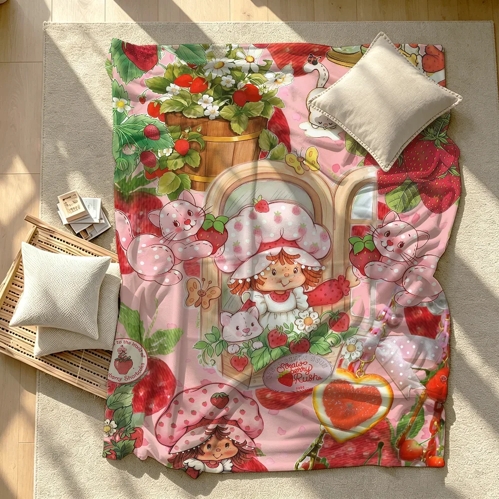 Cartoon S-Strawberry Cute S-Shortcake Blanket Soft Warm And Thick Perfect For Bedroom Living Room Bed Sofa Camping Picnic Office