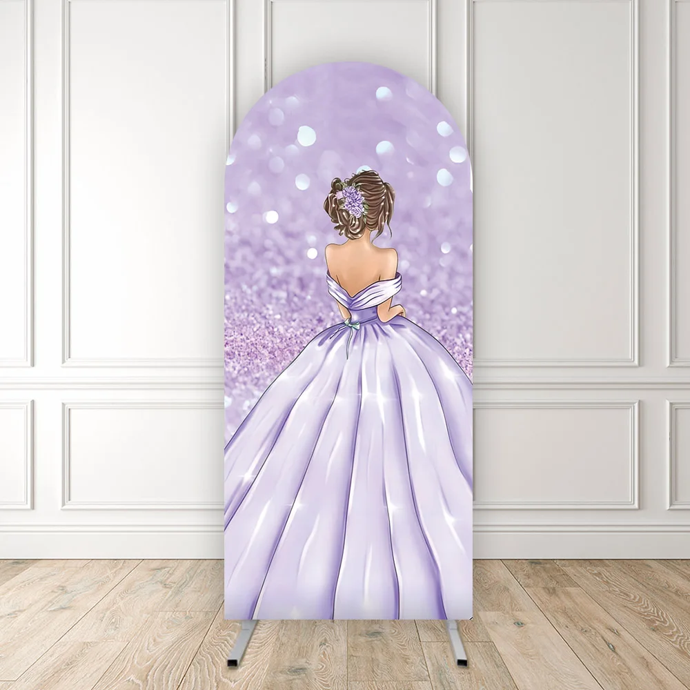 Mehofond princesa 15 cumpleaños arco fondo Quinceañera vestido de noche púrpura telón de fondo brillo sombra trasera decoración foto Prop