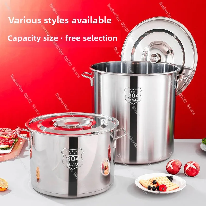 Extra Thick 304 Stainless Steel Bucket with Lid, Soup Pot, Oil Bucket, Thickened Water Storage, Large Capacity Commercial Use