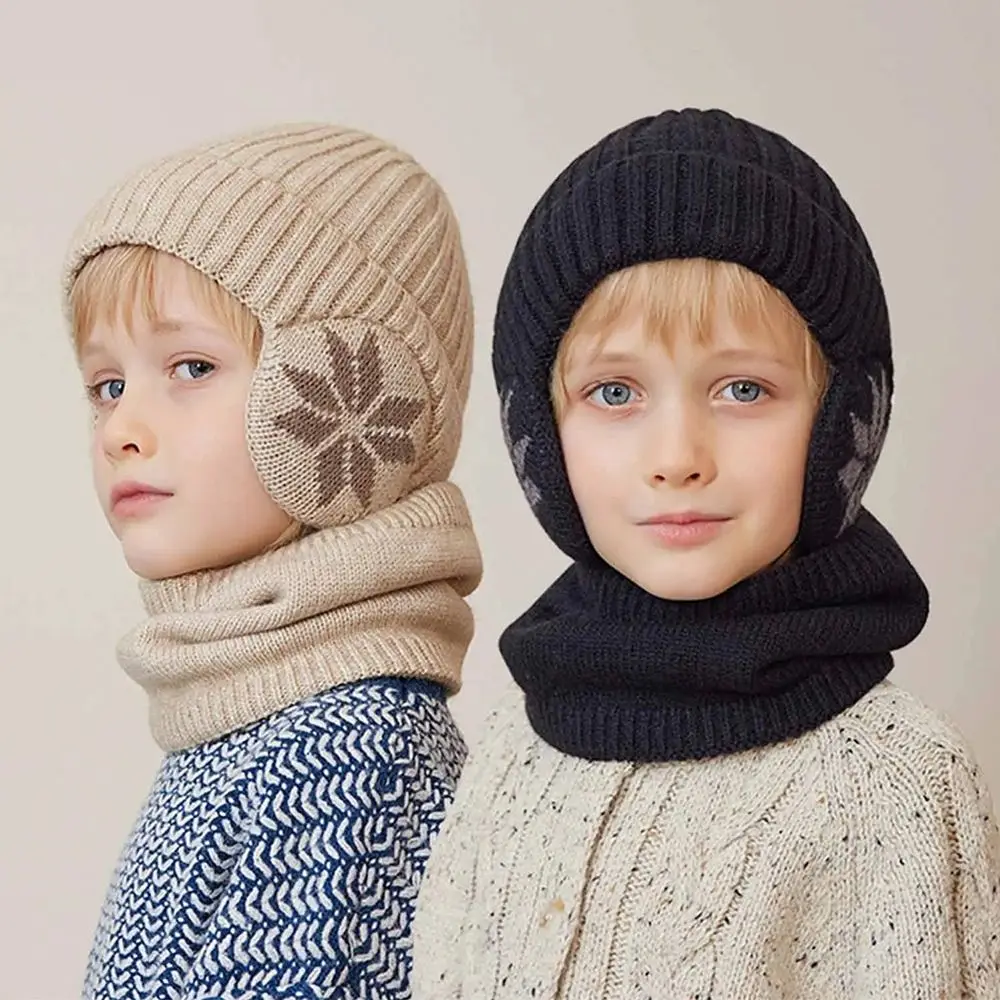 

2Pcs/Set Fashion Ear Protection Children Hat Scarf Set Warm Velvet Kids Beanie Caps Soft Thickened Knitted Scarf Cap Boys Girls