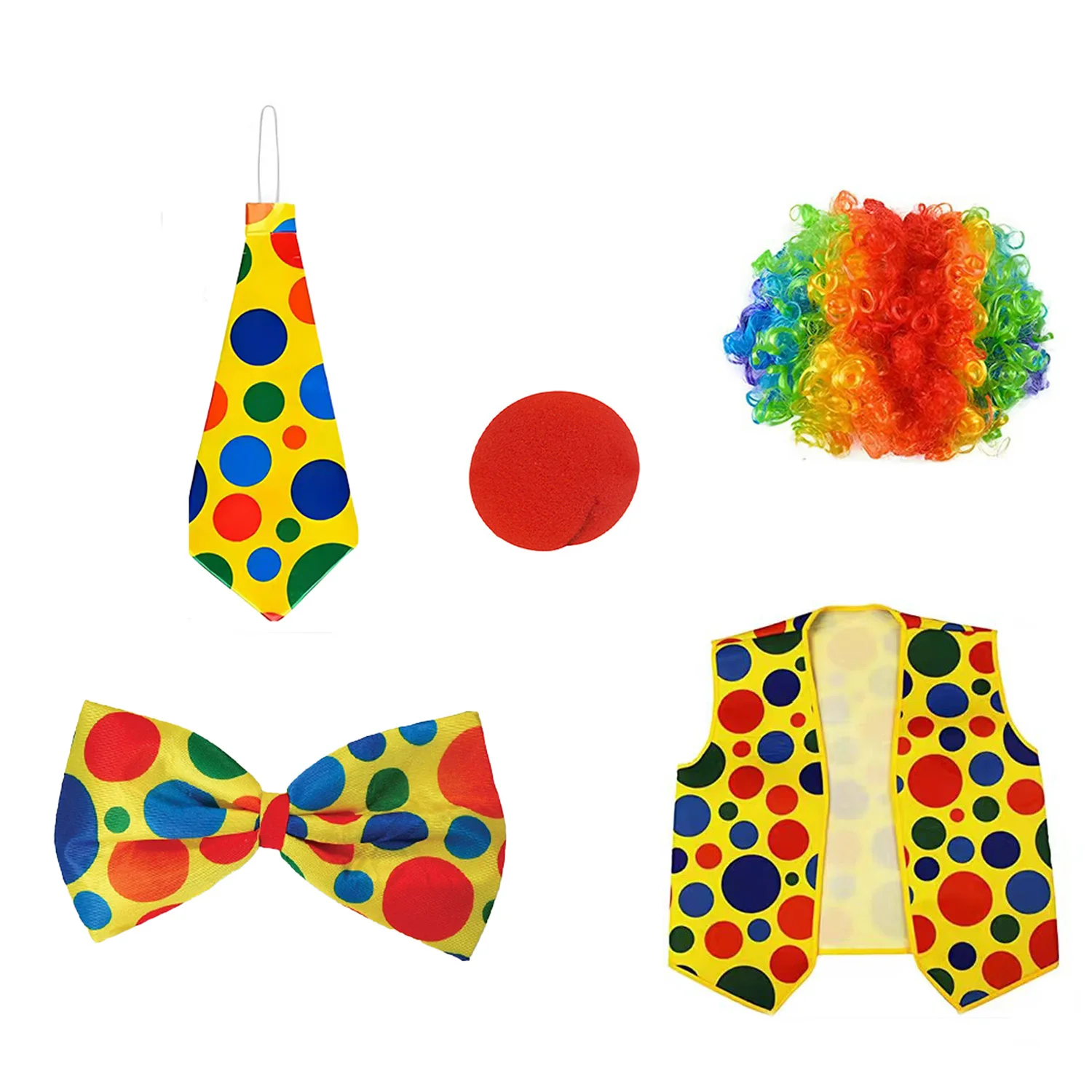 PESENAR Costume de Clown ensemble de perruque avec nœud papillon accessoires de déguisement de Clown nez et gilet pour fournitures de fête Cosplay