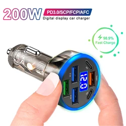 6 in 1 USB C Car Phone Charger Adapter with Voltage Display Dual PD Super Fast for iPhone 15 Pro max OPPO Samsung Huawei