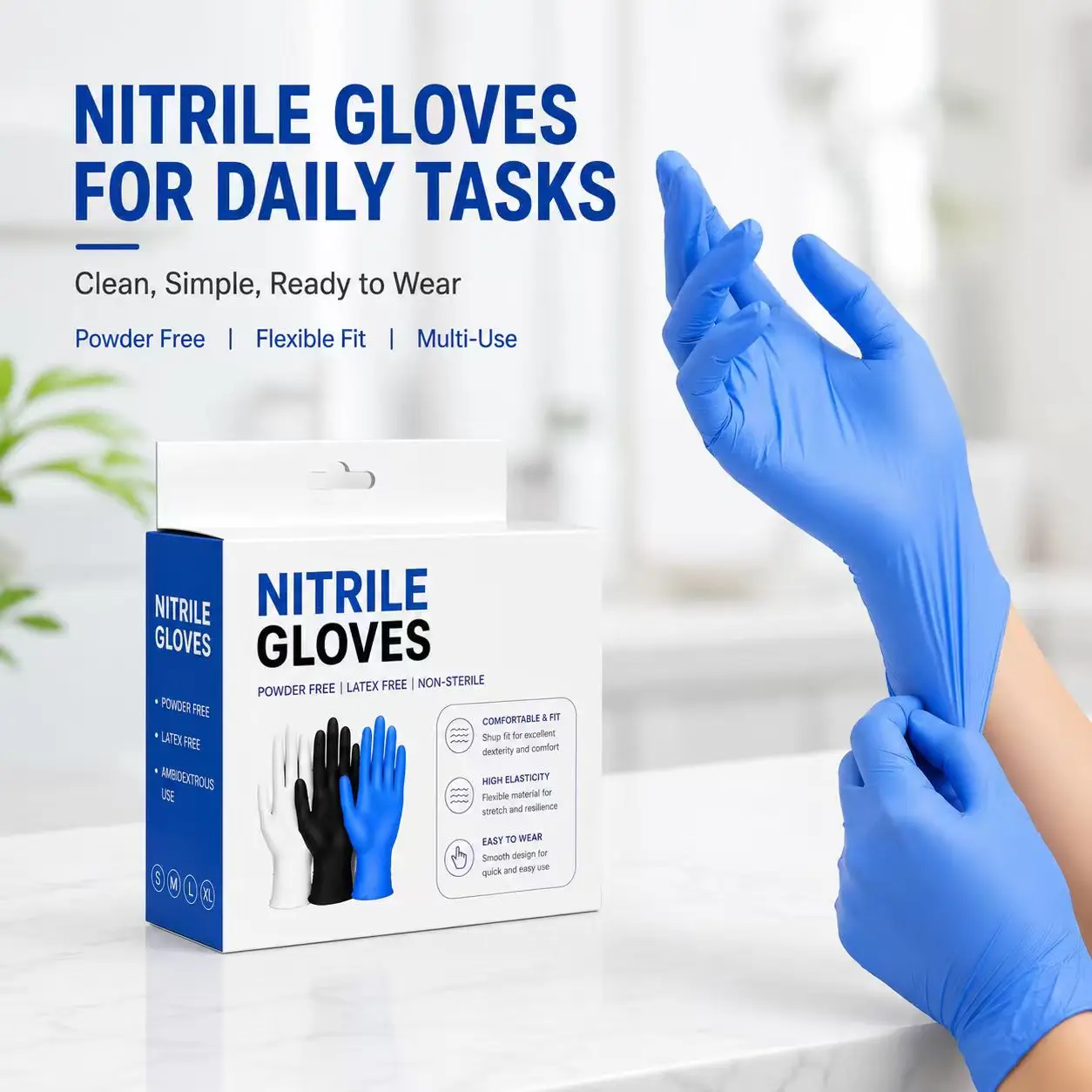30/40PCS Disposable Blue Nitrile Gloves Powder Free Latex Free Ambidextrous Food Safe Kitchen Cooking Restaurant Cleaning Prep
