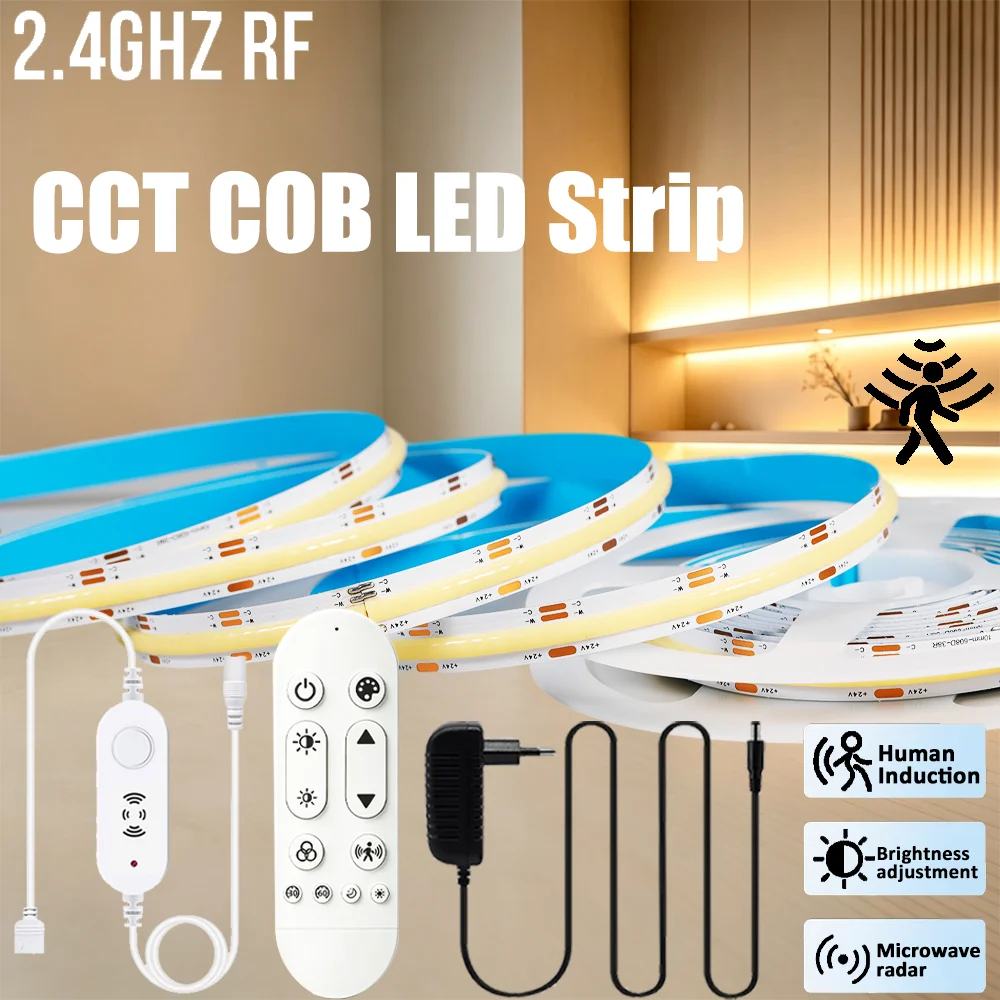DC24V CCT FOB COB LED Strip Lights High Density Flexible Light 3000K-6000K Dimmable Microwave Induction with Remote Home Decor