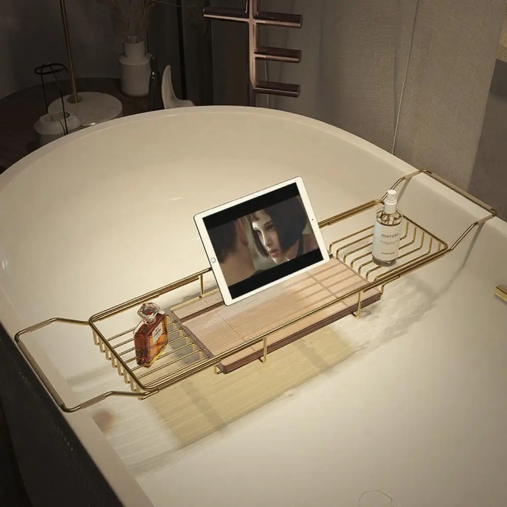 

Stainless Steel Bathroom Scalable Bathtub Storage Rack Shower Gel Organizer Holder Non slip Marble Anti Slip Bathtub Caddy Tray