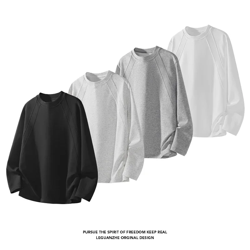 Men Fashion Raglan Seam Crew Neck Long Sleeve T Shirt Oversized Style Lightweight Fabric For Street Daily Dressing view 5