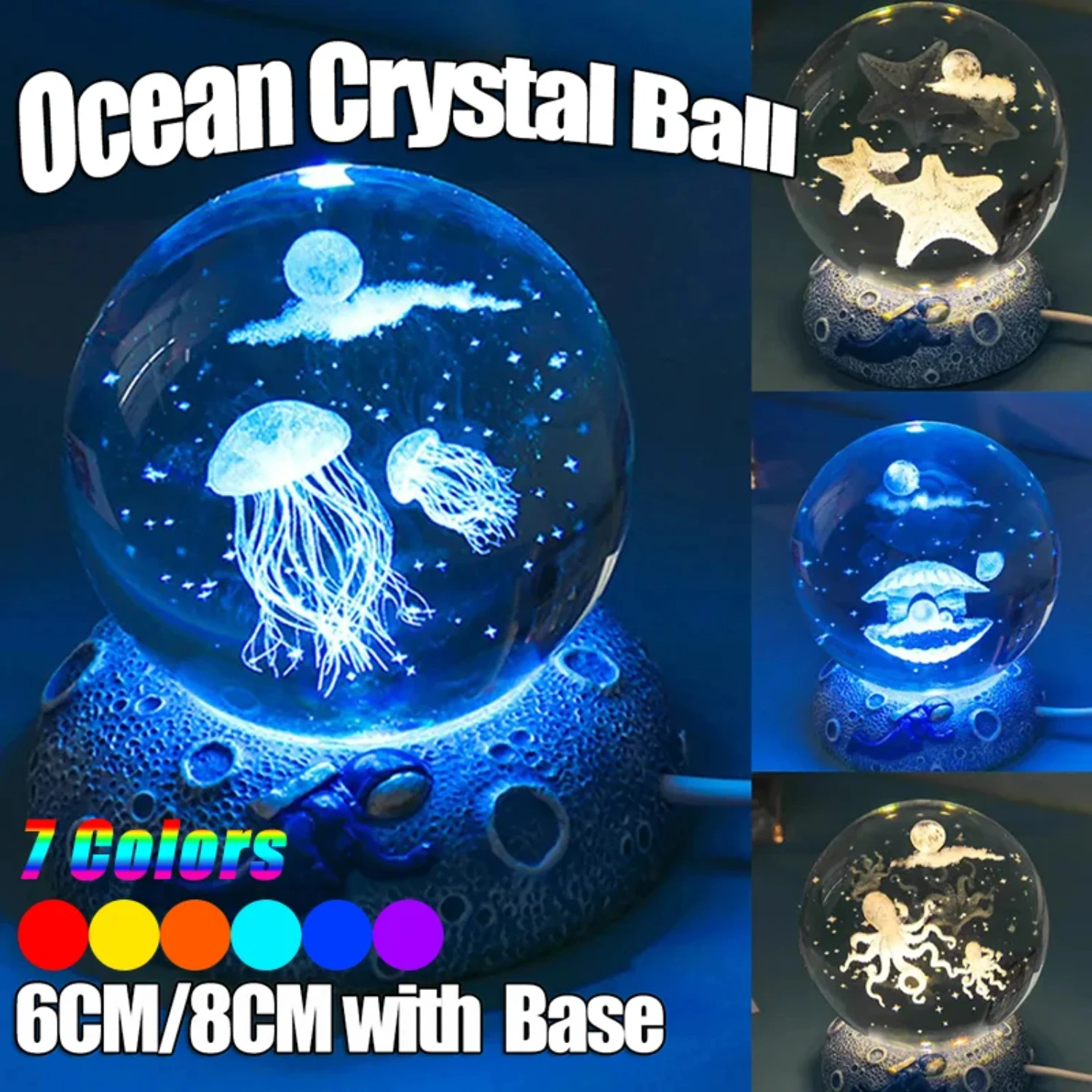 Magical Glowing Astronaut Crystal Ball Night Lights for Kids - USB Table Lamp with Glowing Sea Jellyfish - Unique Atmosphere Lam