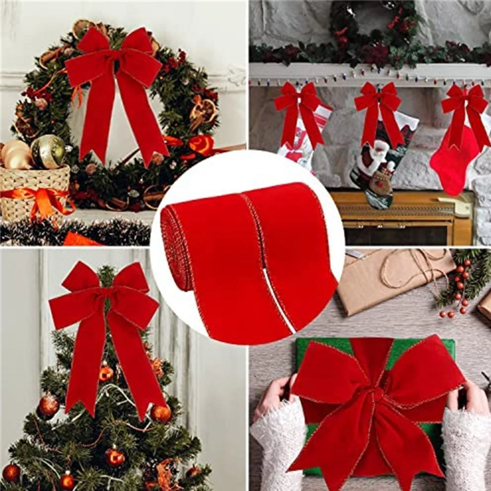 Christmas Ribbon Bow Webbing Red Velvet With Gold Trim Decorative Ribbon 2.5 Inch Outdoor Decorations Xmas Ornament navidad