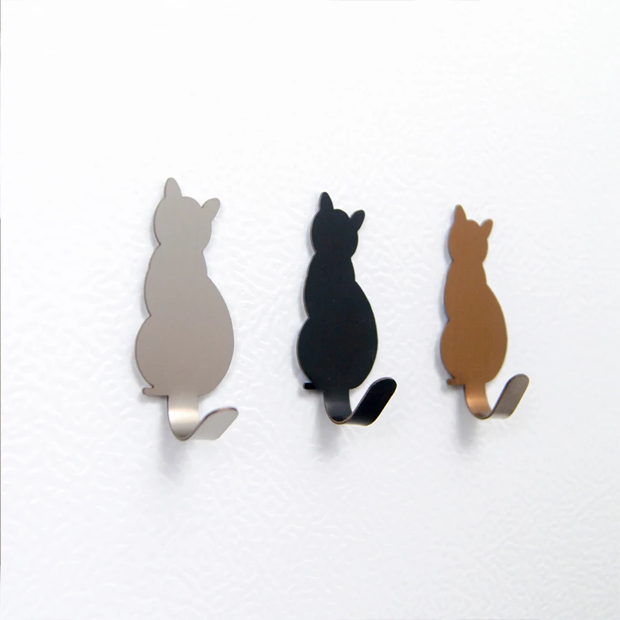 2pcs Self Adhesive Metal Hooks Cat Pattern Storage Holder for Bathroom Kitchen Hanger Hanging Door Hooks Clothes Towel Racks