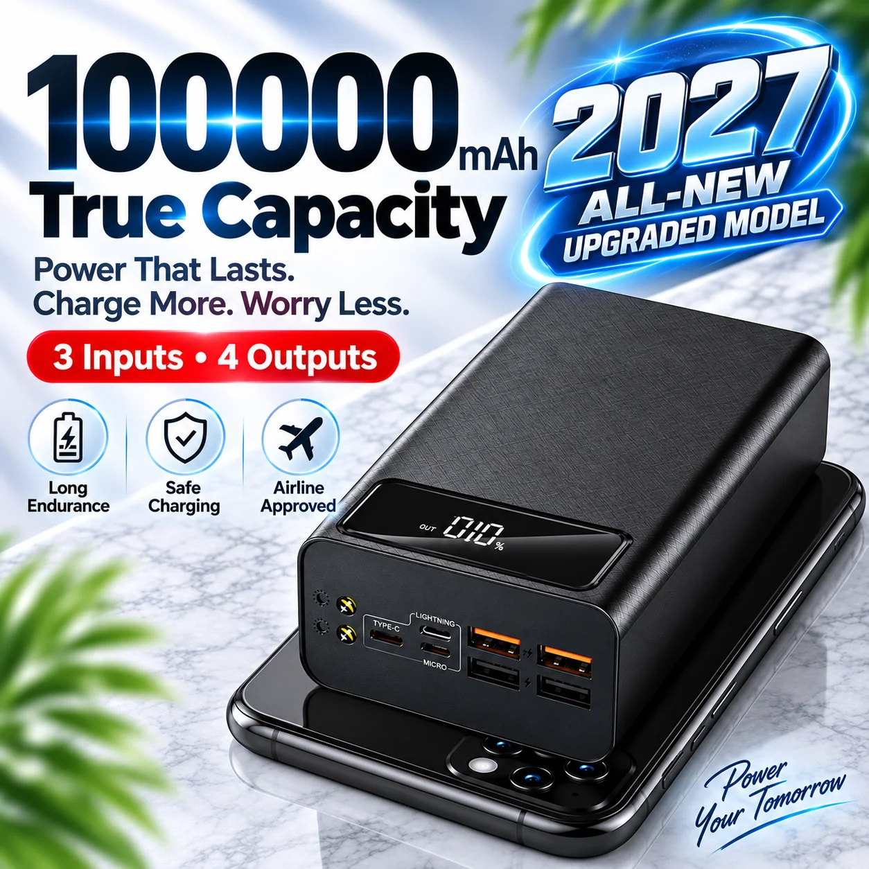 New 100000mAh Portable Power Bank Multi USB Output Ports External Battery for IPhone Samsung Huawei Xiaomi Android Smartphones