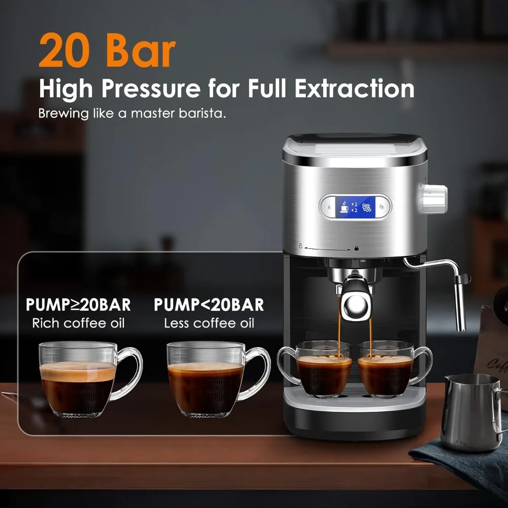 Joy Pebble Espresso Machine, Coffee Machine with 40.5oz Water Tank Brewing for Espresso/Cappuccino/Latte,1350W