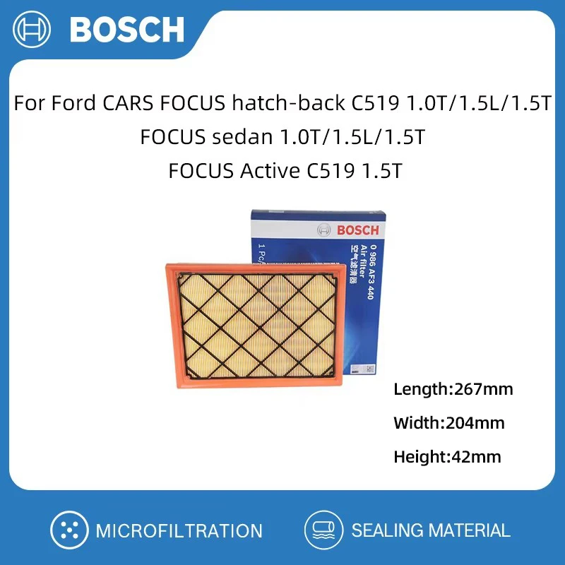 BOSCH Air Filter For Ford CARS FOCUS hatch-back C519 1.0T/1.5L/1.5T FOCUS sedan 1.0T/1.5L/1.5T FOCUS Active C519 1.5T JX619601AA