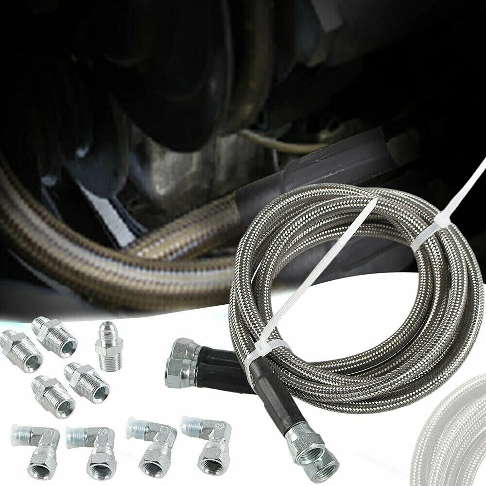 

Stainless Steel SS Braided Transmission Cooler Hose Lines Fit Set For TH350 700R4 TH400 52" Length