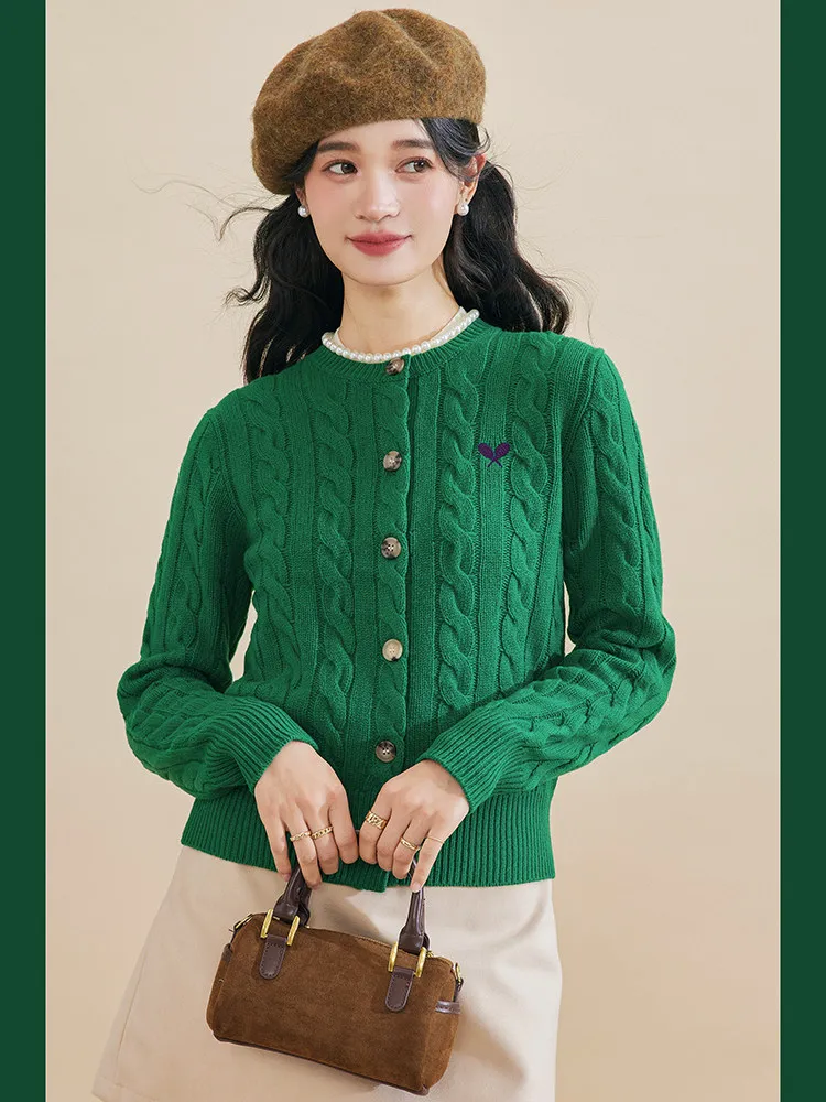 Each person has a classic upw wool double thread thickened vintage cable classic crew neck knitted cardigan jacket for women