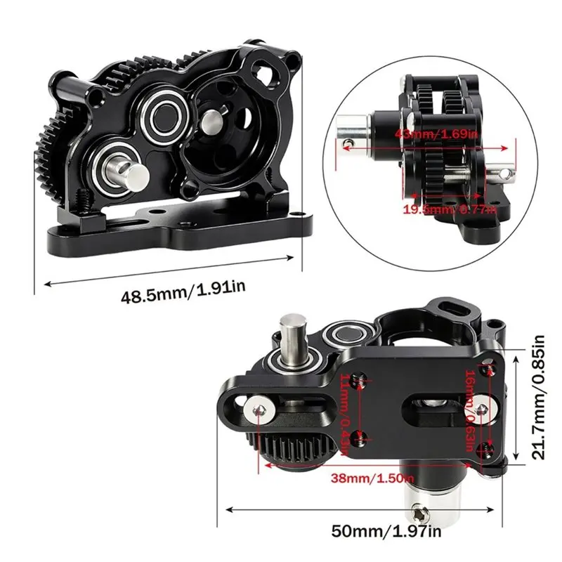 CYGJ-Rc Car Gearbox Upgrade Parts With Slipper Pad For 1/10 Scale Capra SCX10II III AR45 LCG Crawler Models Black
