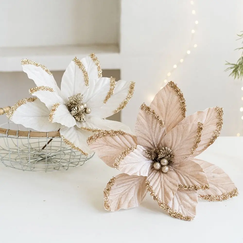 

Glitter Christmas Poinsettia Flower 30cm Realistic Xmas Tree Hanging Flower Merry Christmas Decoration Xmas Gifts Happy New Year