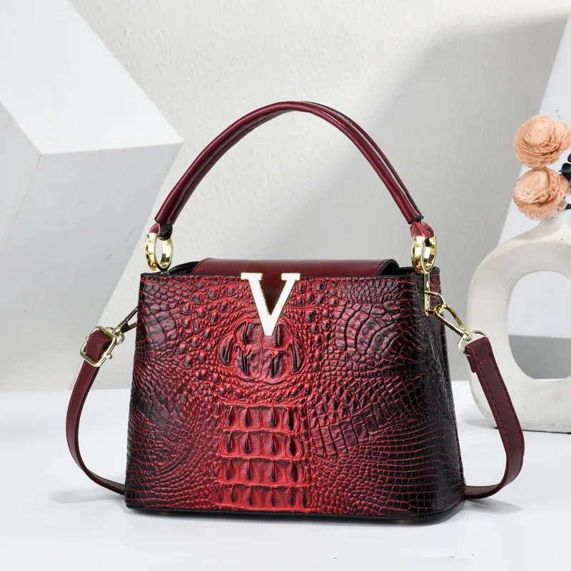 Light Luxury Elegant Handbag Crocodile Pattern Design Versatile Womens Crossbody Shoulder Bag Casual Women's Small Square Bag