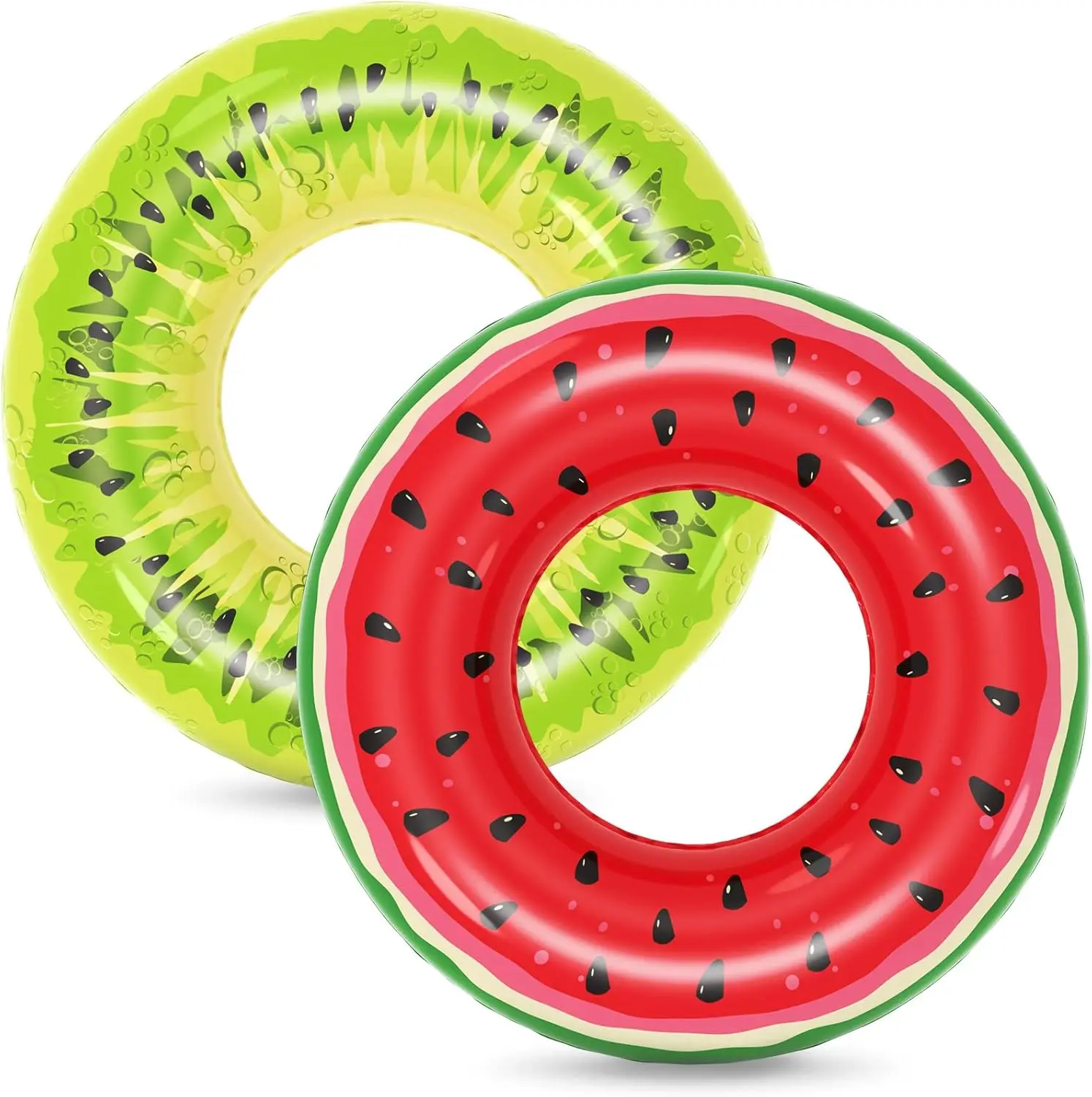 Kids Inflatable Pool Floats 2-Pack Fruit-Shaped Swim Rings for Pool, Beach, Lake – Watermelon & Kiwi