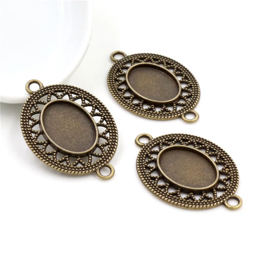 10 pçs 13x18mm tamanho interno antigo banhado a prata bronze simples estilo cameo cabochão base ajuste encantos pingente colar descobertas