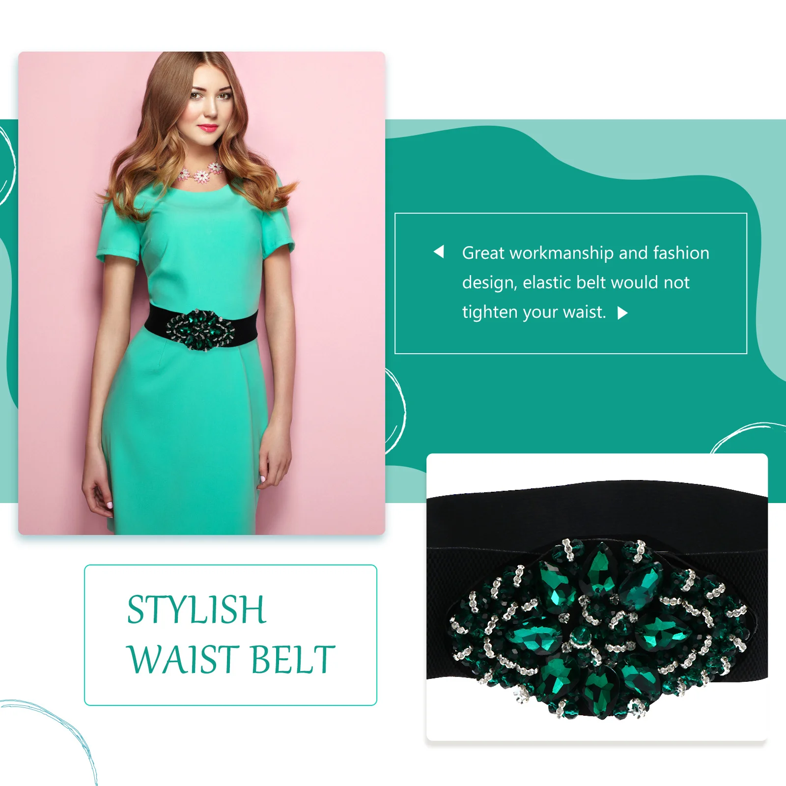 

1pc Elastic Rhinestone For Women Fashion Waistband Adjustable Elastic Waist Belt Stretchy Belt For Dress Jeans Tights