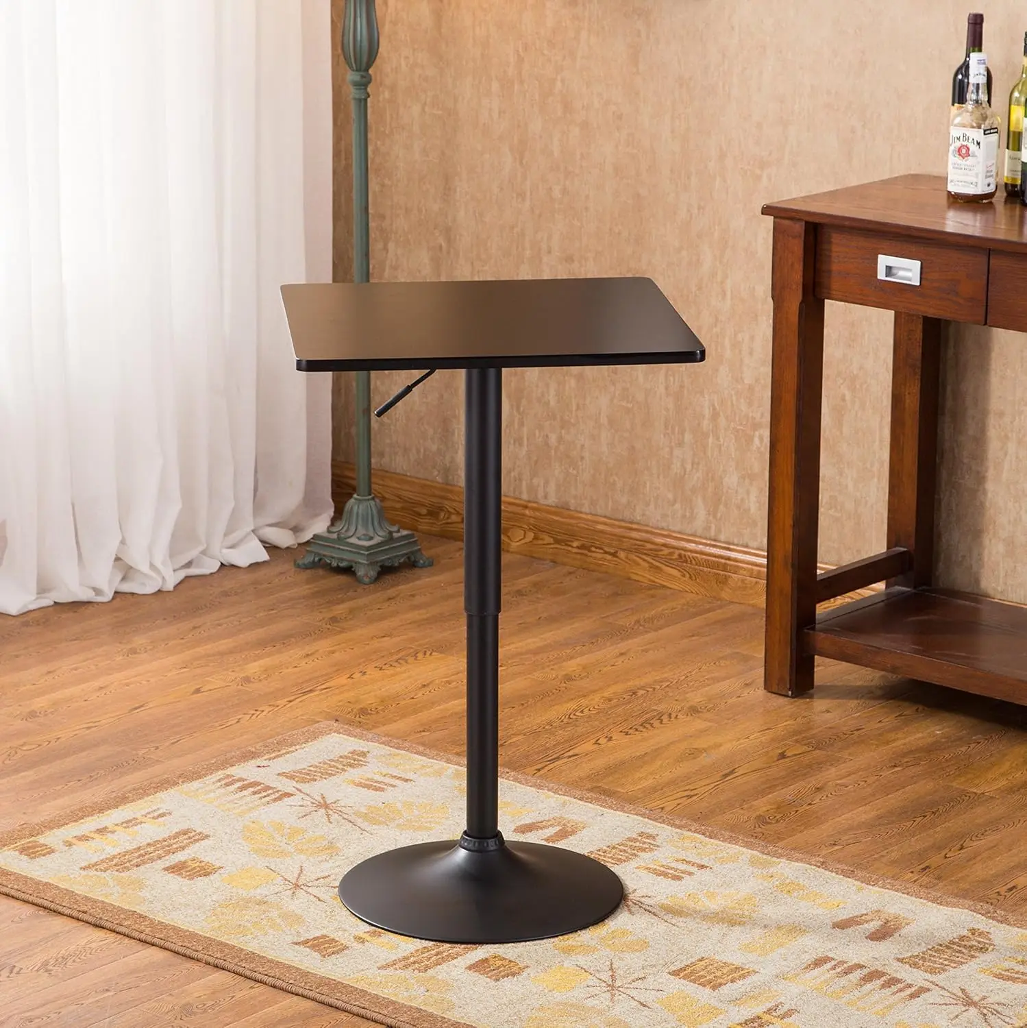 Belham Square Top Adjustable Height With Black Leg And Base Metal Bar Table